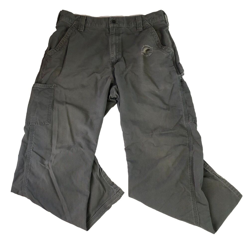 Carhartt B151 Distressed Grey Canvas Work Pants Loose Fit 36x29 09012026